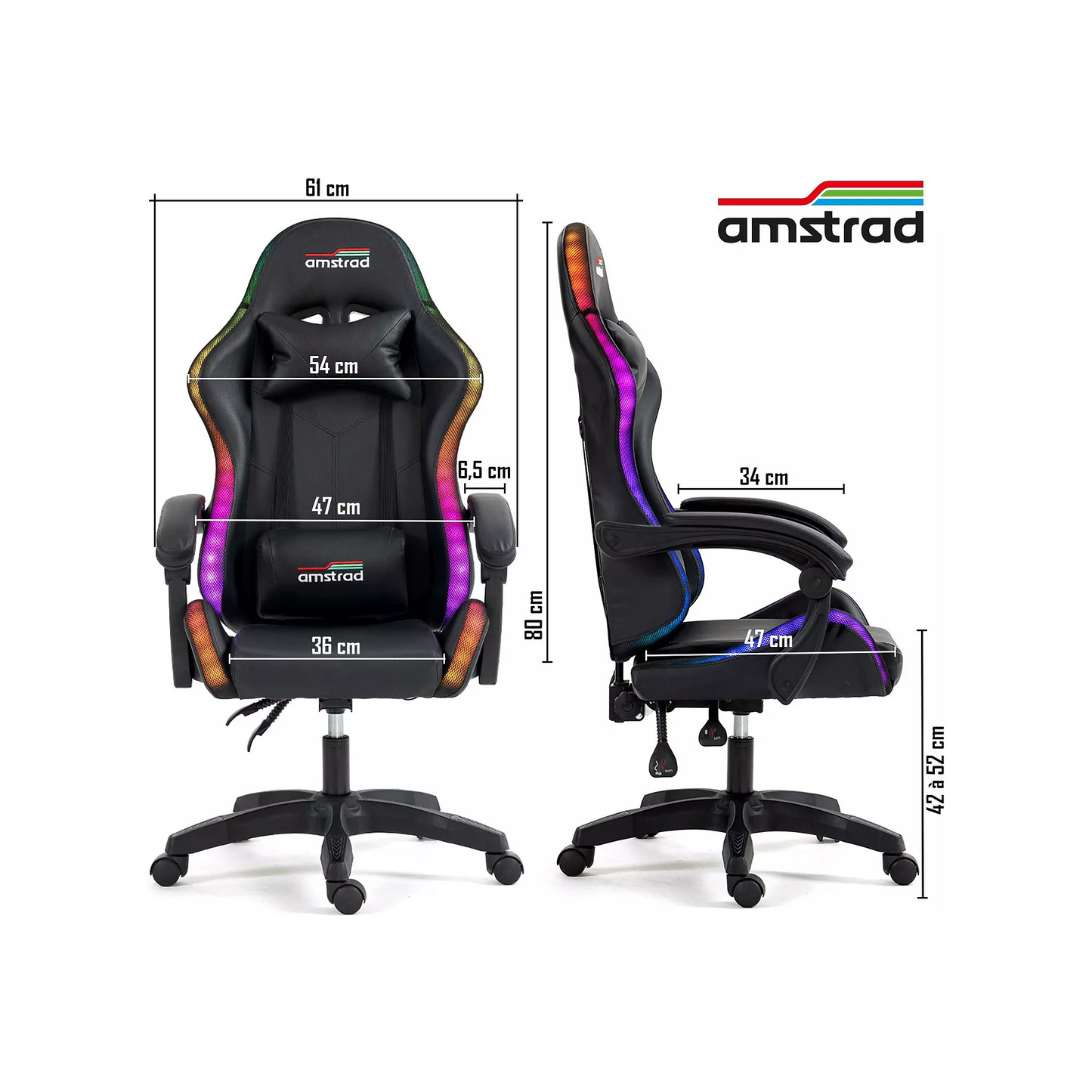 Chaise gaming AMSTRAD AVEC LED DARKSIDE 366 effets