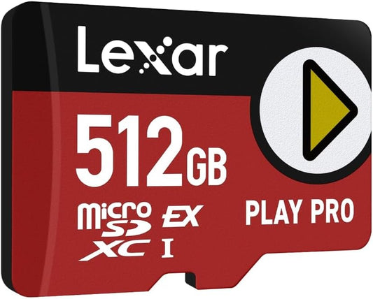 Lexar Play Pro Carte MicroSDXC Express 512Go, Jusqu’à 900MB/s Lecture, 600MB/s Écriture, optimisé pour Le Gaming, A2, 4K, Haute Vitesse pour Consoles Portables, Switch, appareils de Jeu Portables